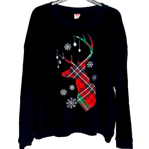 HOLIDAY TIME Christmas Reindeer PlushCrewneck Sweatshirt Sz XL 15-17 - Picture 6 of 8